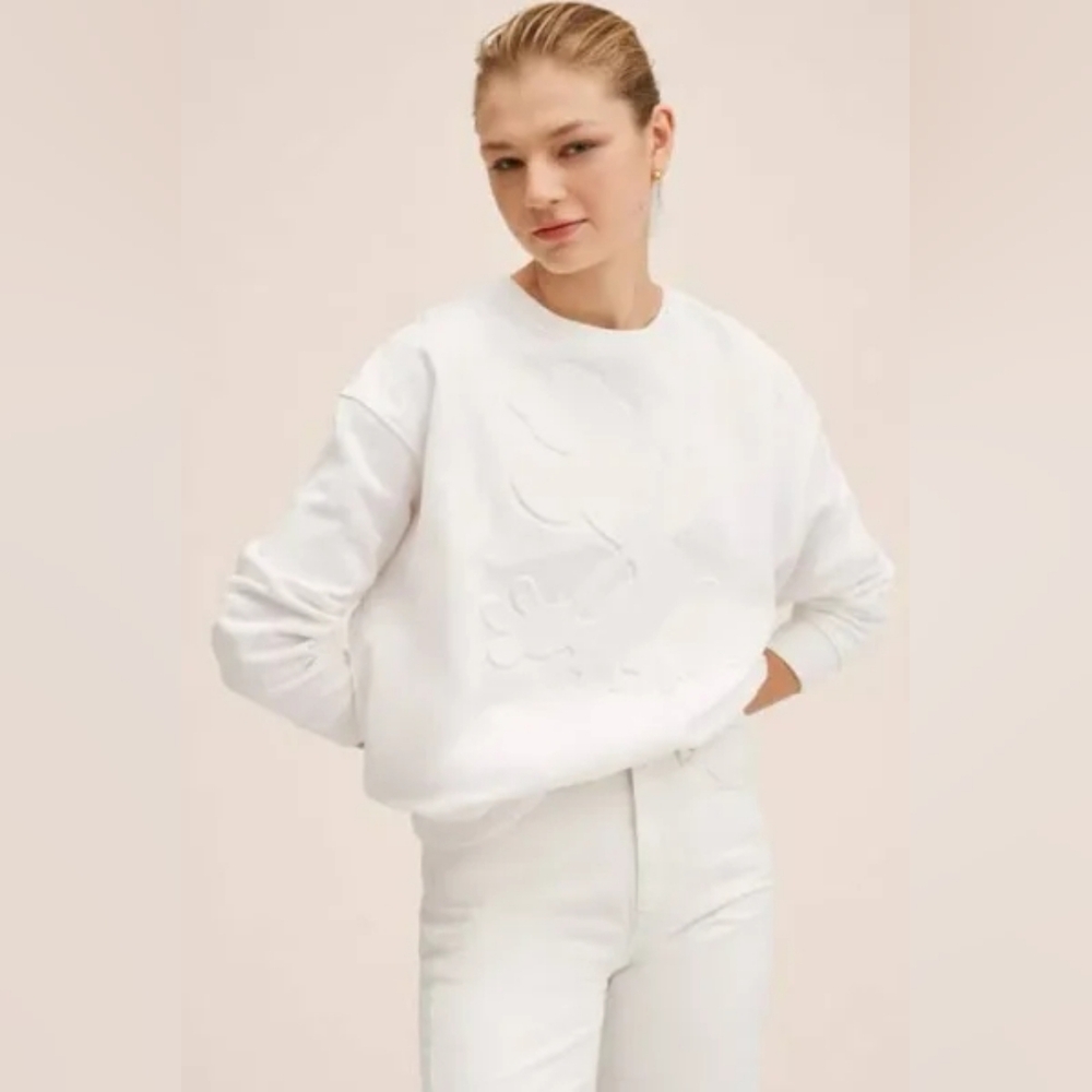 Mango Disney White Mickey and Friends Sweatshirt Embossed White Size S NWT